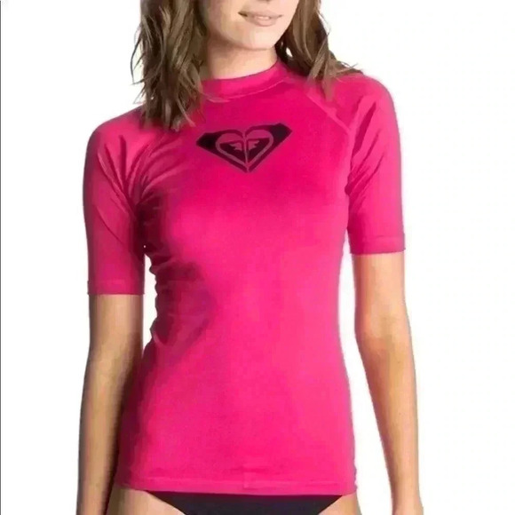 Roxy short sleeved rash guard in pink - Picture 1 of 5
